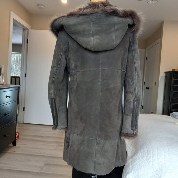 Belle Fare Burnaby Green Toscana Shearling Hooded Coat Sz S - Picture 7 of 16